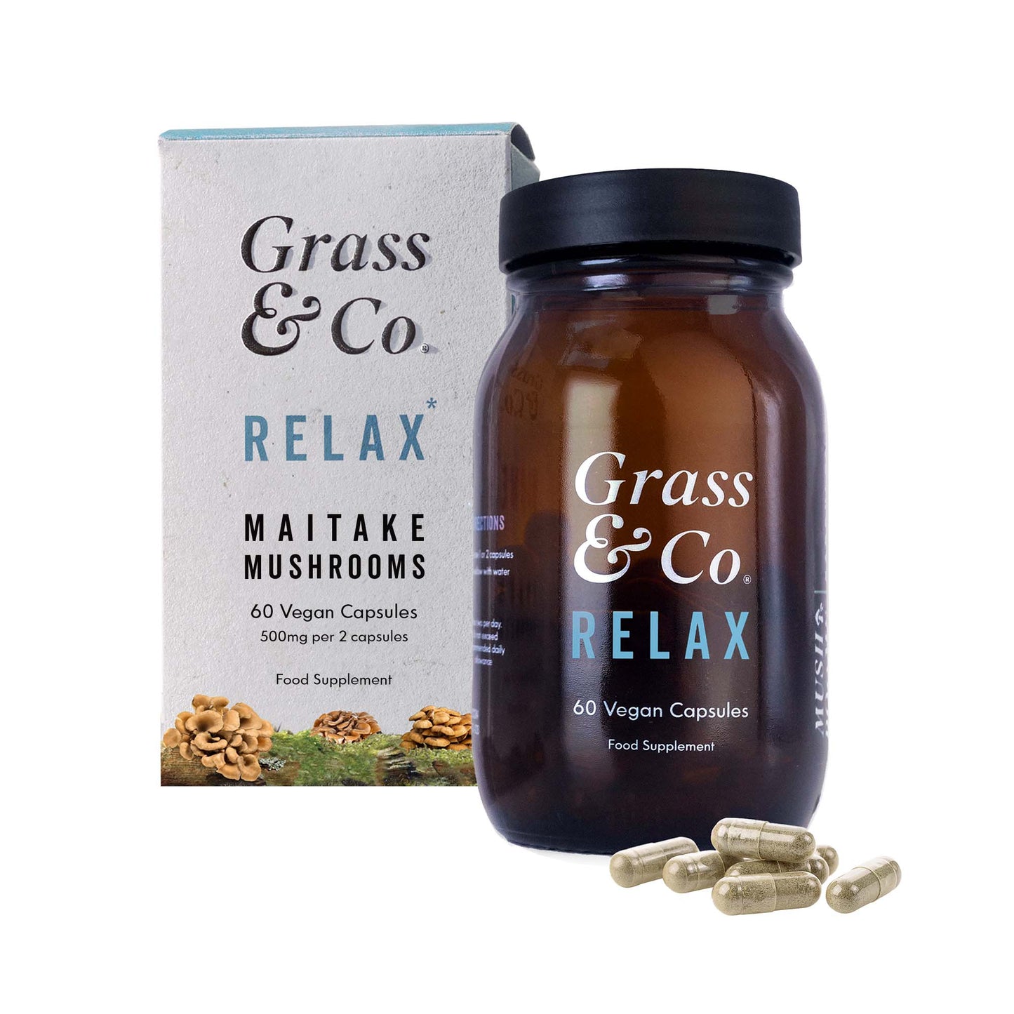 RELAX - Maitake Mushroom Supplement Capsules with Ashwagandha + Magnesium for Anxiety & Stress