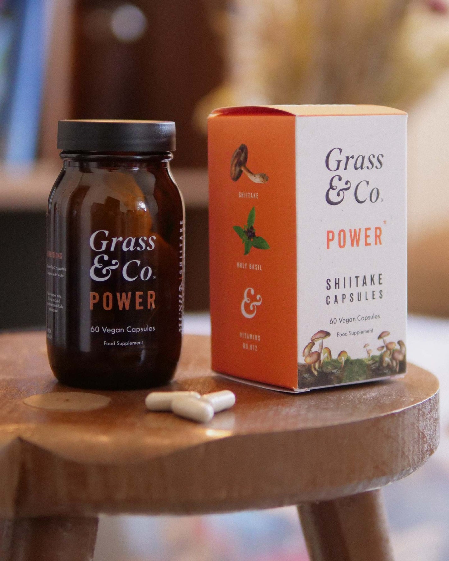 POWER - Shiitake Mushroom Supplement Capsules  with Holy Basil + Iron for Energy